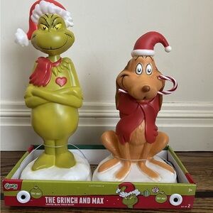 The Grinch & Max With Candy Cane Christmas Blow Mold 2 Piece Set New HTF!